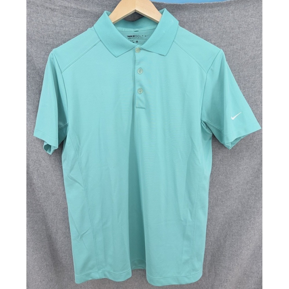 Nike Golf Mens Medium Polo Dri Fit‎ Teal Solid Performance Embroidered Logo - Picture 2 of 7